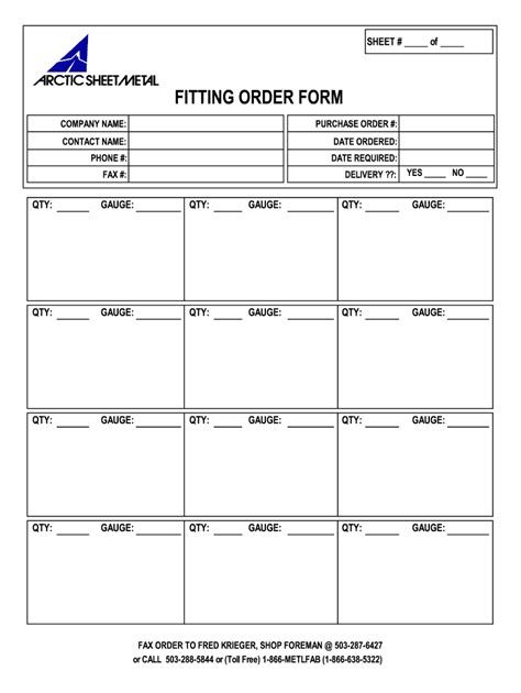 Sheet metal fitting order form: Fill out & sign online